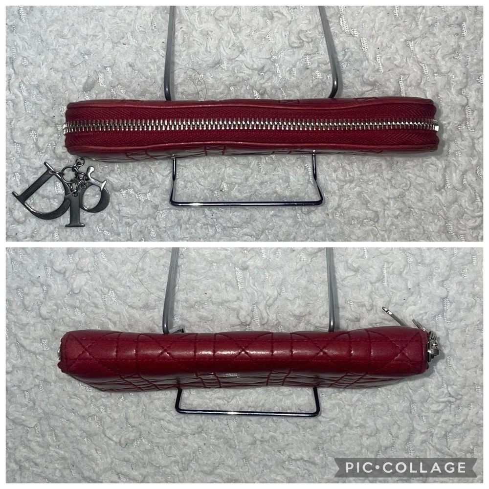 Christian Dior Voyageur Cannage Quilted Lady Dior Leather Zip Long Wallet in Red